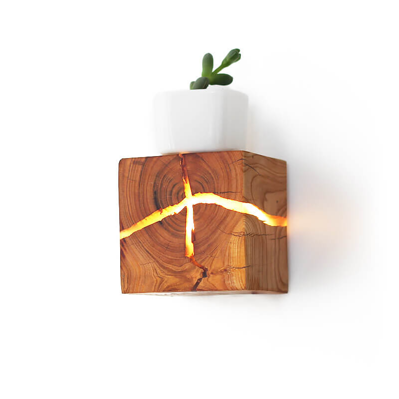 Creative Square Solid Wood Wall Sconce