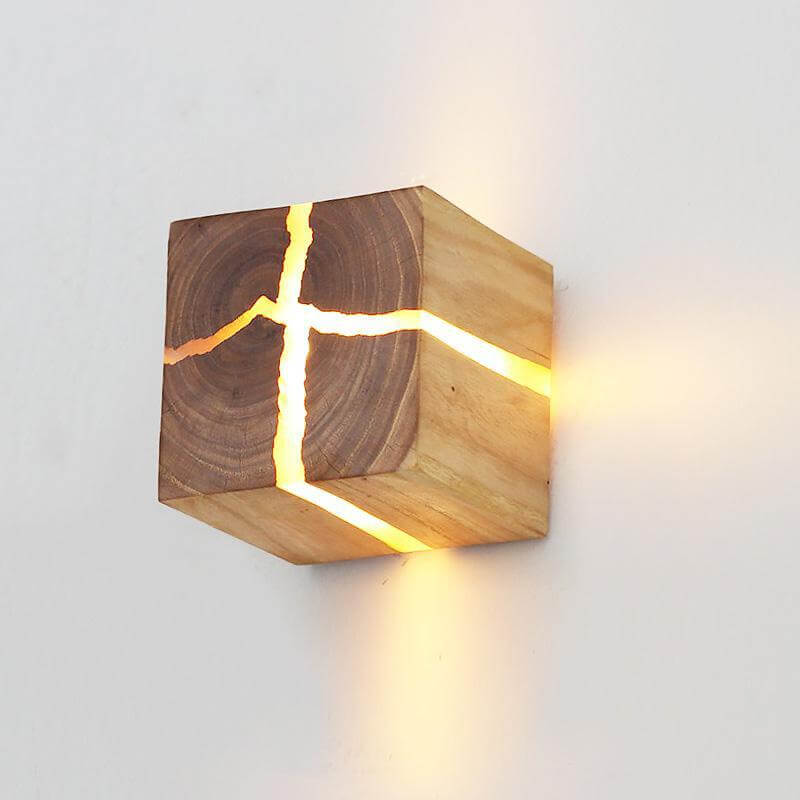Creative Square Solid Wood Wall Sconce