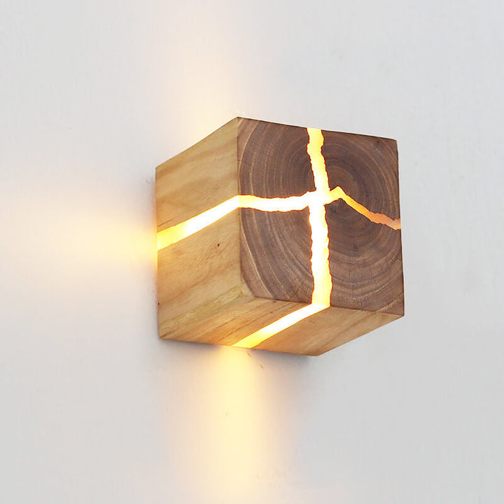Creative Square Solid Wood Wall Sconce