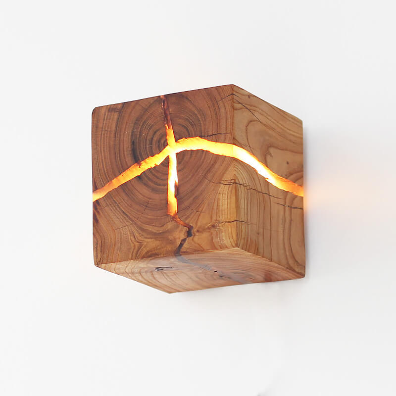 Creative Square Solid Wood Wall Sconce
