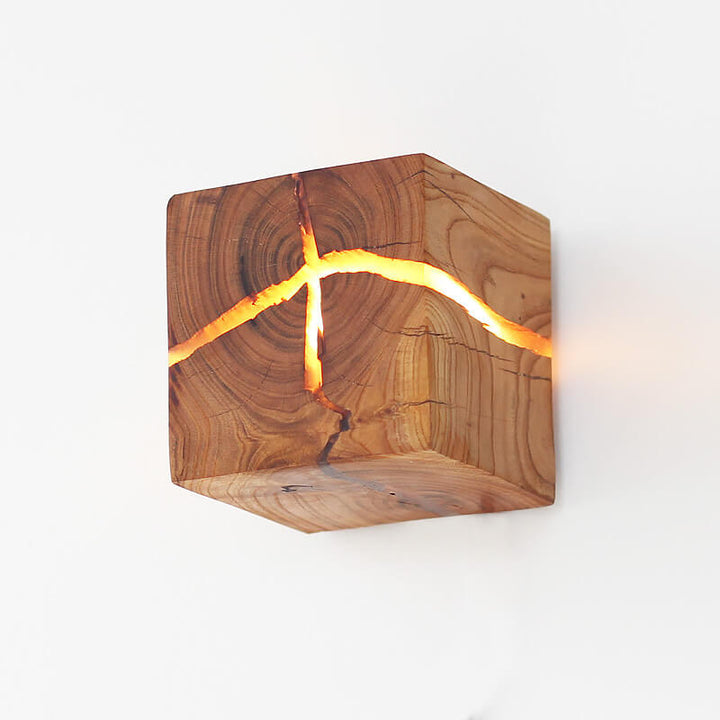 Creative Square Solid Wood Wall Sconce