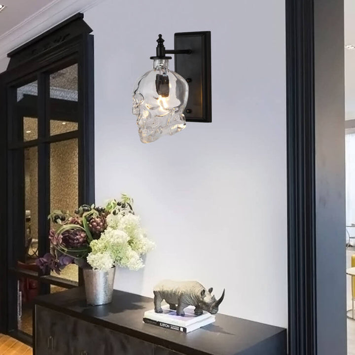 Skull Contemporary Round Glass Wall Sconce