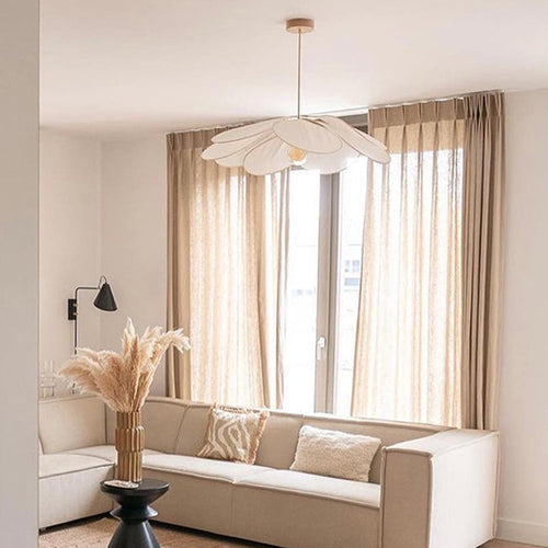 Contemporary Boho Petal Fabric Metal Lampshade 1-Light Pendant Light For Living Room