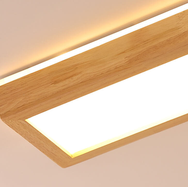 Minimalist Rectangular Walnut LED Flush Mount Ceiling Light