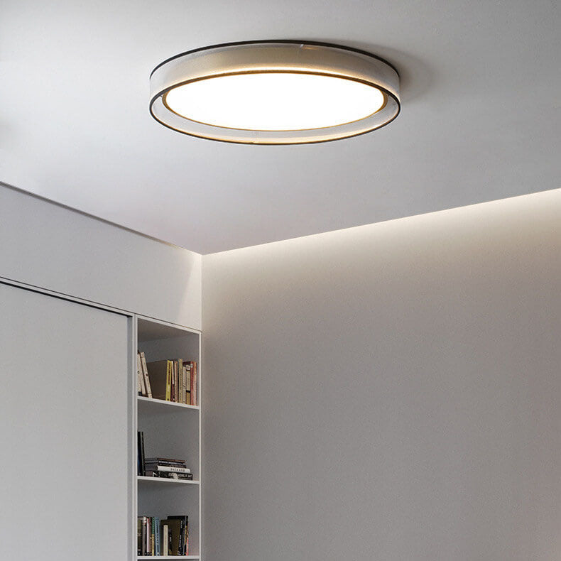 Contemporary Nordic Round Gauze Fabric Copper Acrylic LED Flush Mount Ceiling Light For Living Room & Bedroom