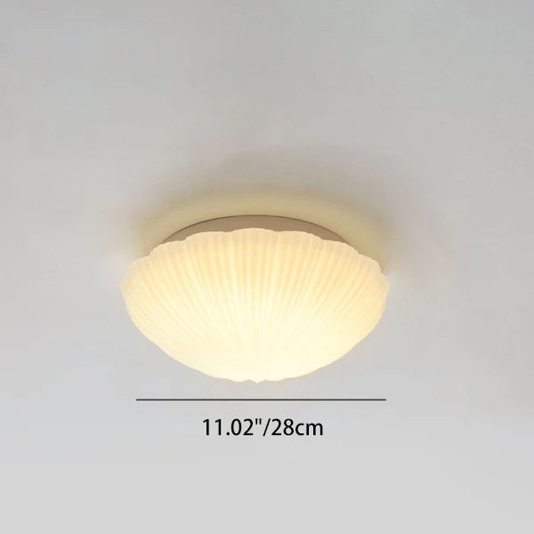 Modern Minimalist Cream Shell Glass LED Flush Mount Ceiling Light For Living Room & Bedroom