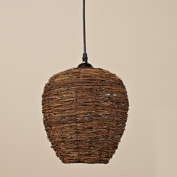 Retro Dome Rattan Pendant Light