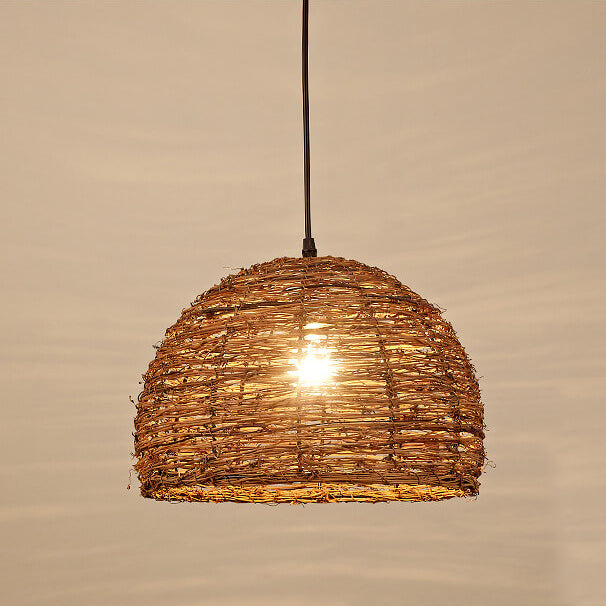 Retro Dome Rattan Pendant Light