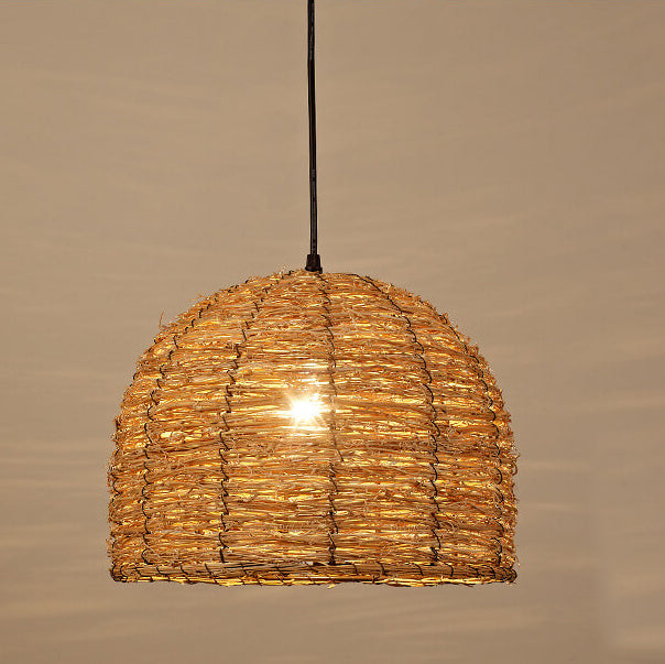 Retro Dome Rattan Pendant Light