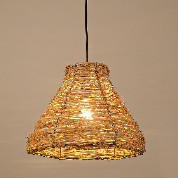 Retro Dome Rattan Pendant Light
