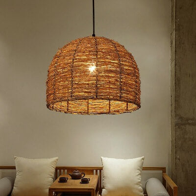 Retro Dome Rattan Pendant Light