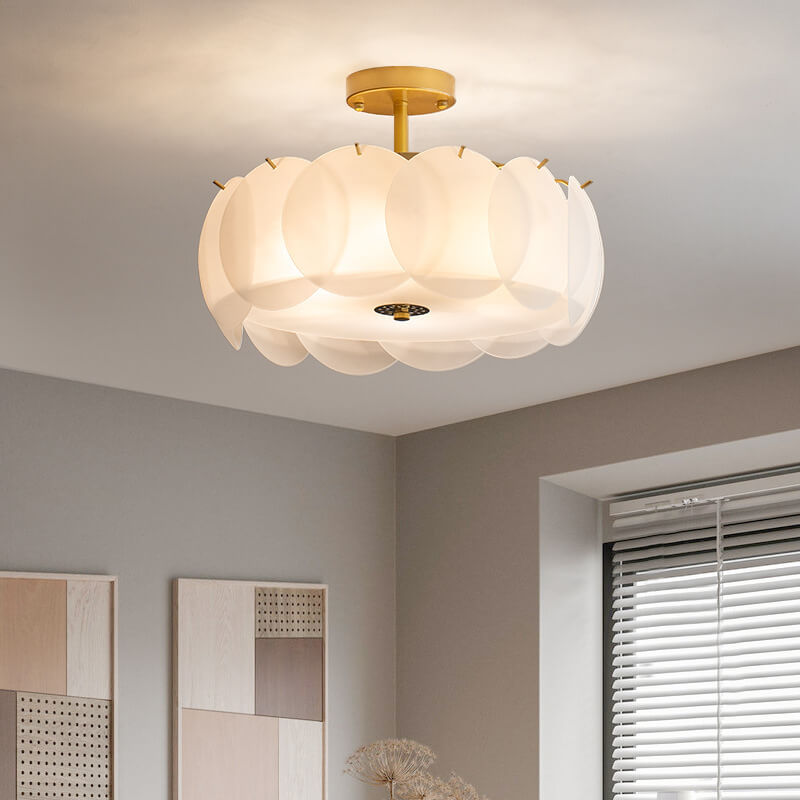 French Round Glass 6-Light Semi-Flush Ceiling Light