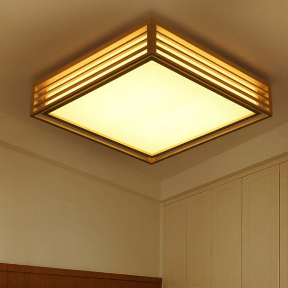 Nordic Square Solid Wood LED Flush Mount Ceiling Light