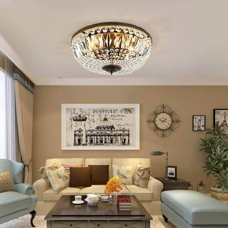Vintage Round Crystal 6-Light Flush Mount Ceiling Light