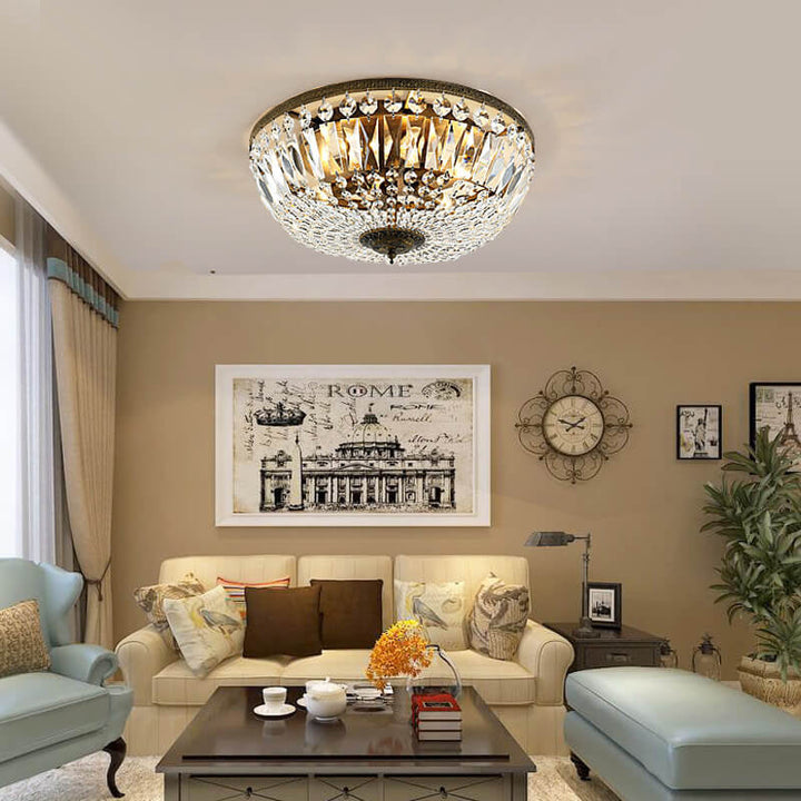 Vintage Round Crystal 6-Light Flush Mount Ceiling Light