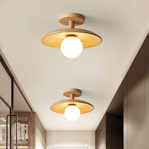 Nordic Dome Wooden Semi-Flush Ceiling Light
