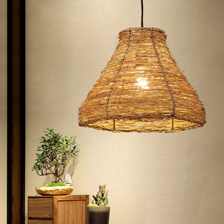 Retro Dome Rattan Pendant Light