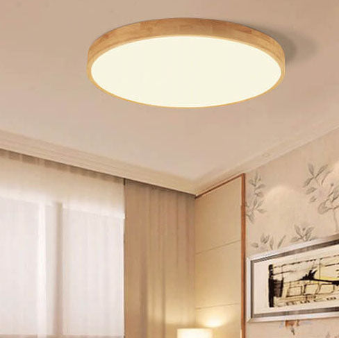 Nordic Round Solid Wood LED Flush Mount Ceiling Light