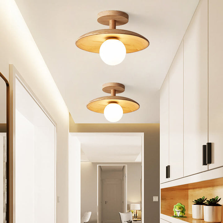Nordic Dome Wooden Semi-Flush Ceiling Light