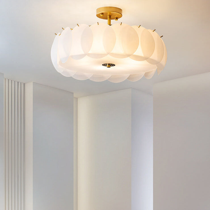 French Round Glass 6-Light Semi-Flush Ceiling Light