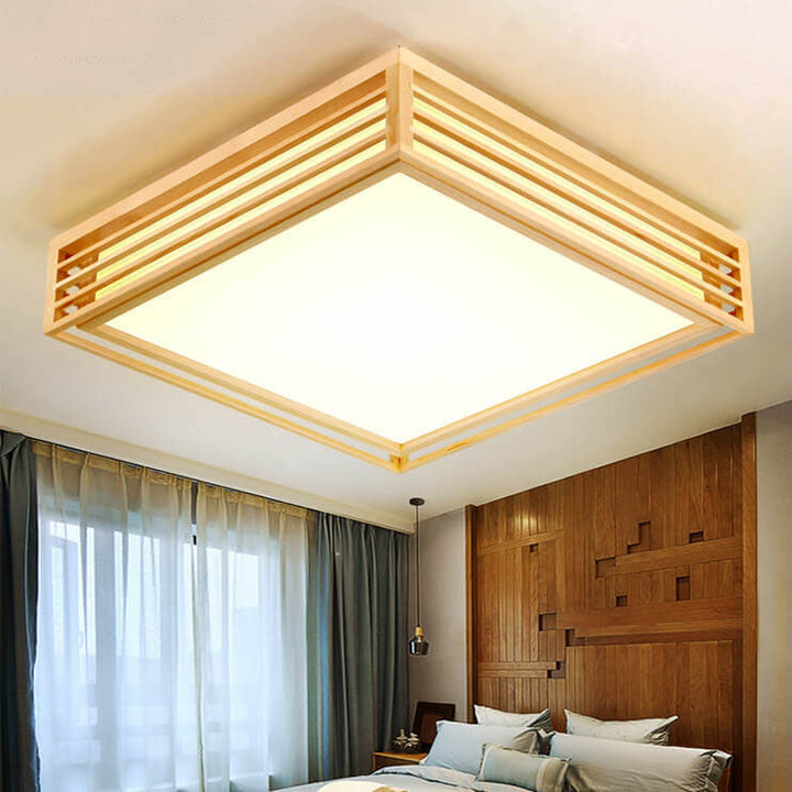 Nordic Square Solid Wood LED Flush Mount Ceiling Light