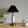 Traditional French Round Fabric PVC Metal Pleated Shade 1-Light Table Lamp For Bedroom