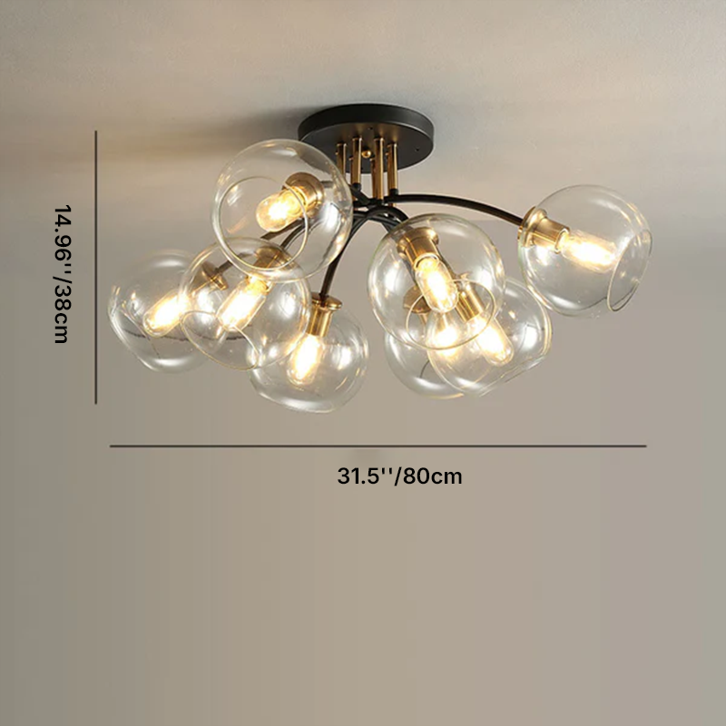 Modern Luxury Iron Glass Magic Bean Round 4/6/8 Light Semi-Flush Mount Ceiling Light For Bedroom