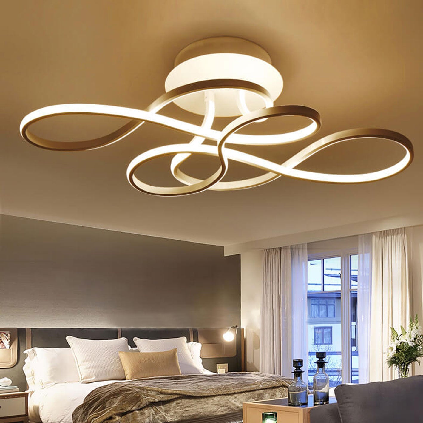 Modern Minimalist Aluminum Acrylic Line LED Flush Mount Ceiling Light