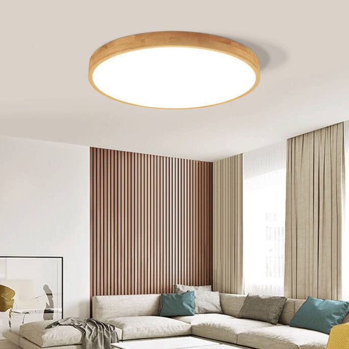 Nordic Round Solid Wood LED Flush Mount Ceiling Light