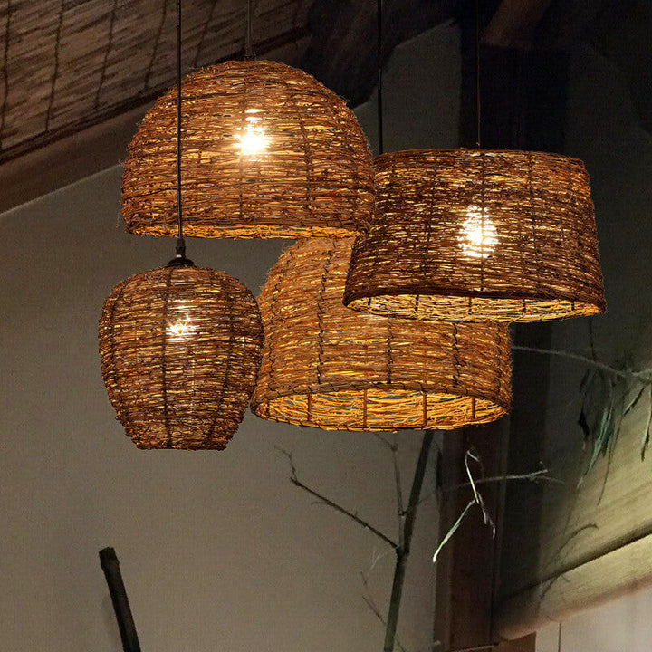 Retro Dome Rattan Pendant Light