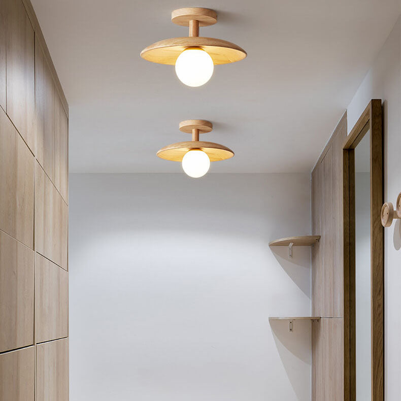 Nordic Dome Wooden Semi-Flush Ceiling Light