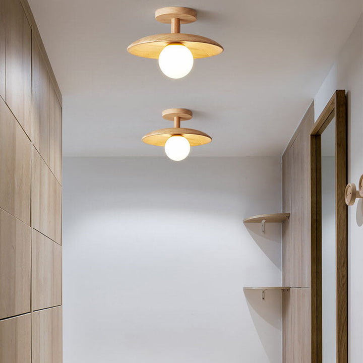 Nordic Dome Wooden Semi-Flush Ceiling Light