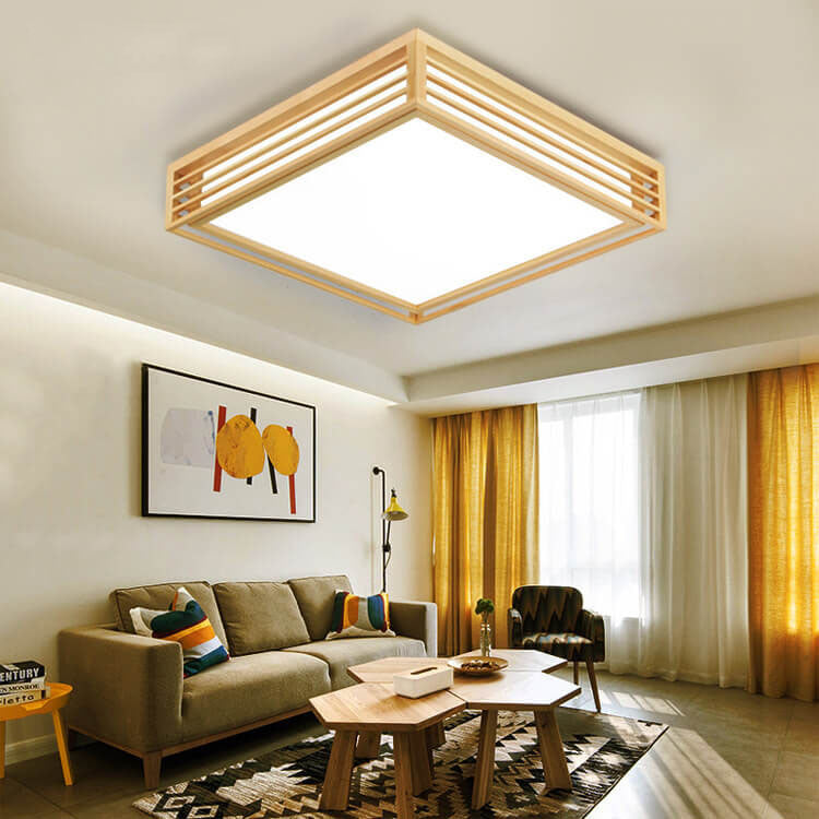Nordic Square Solid Wood LED Flush Mount Ceiling Light