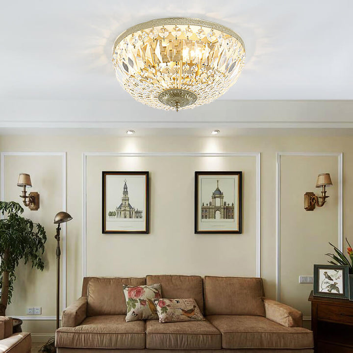 Vintage Round Crystal 6-Light Flush Mount Ceiling Light