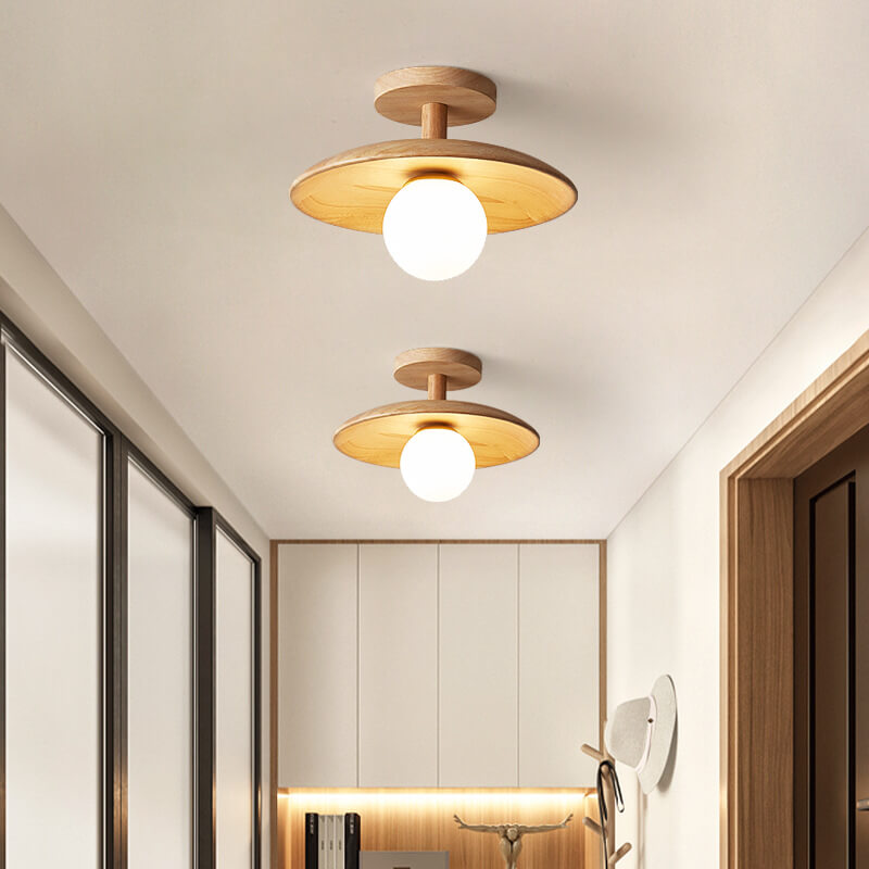 Nordic Dome Wooden Semi-Flush Ceiling Light