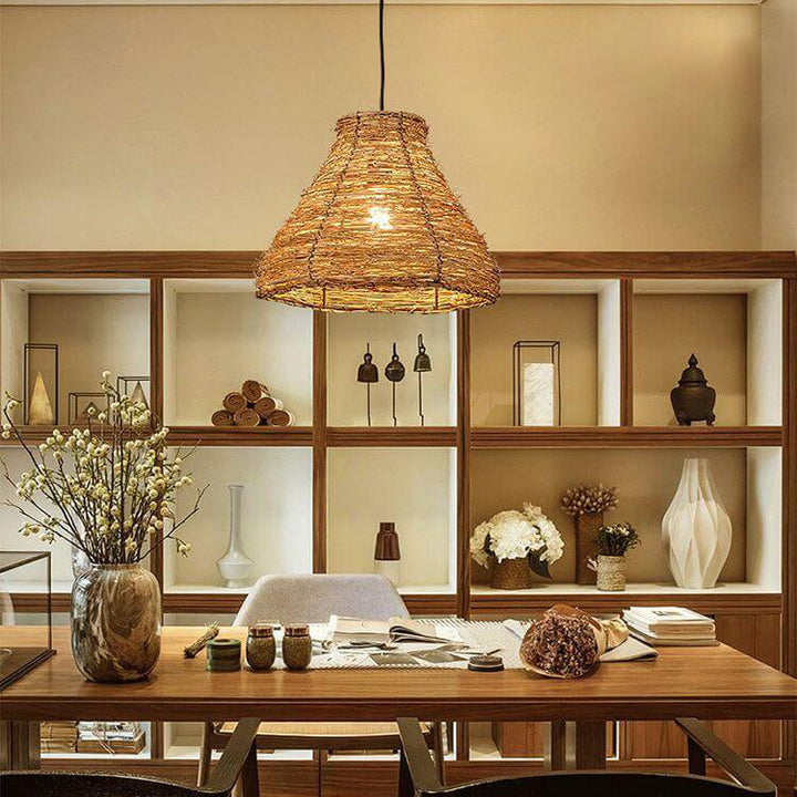 Retro Dome Rattan Pendant Light
