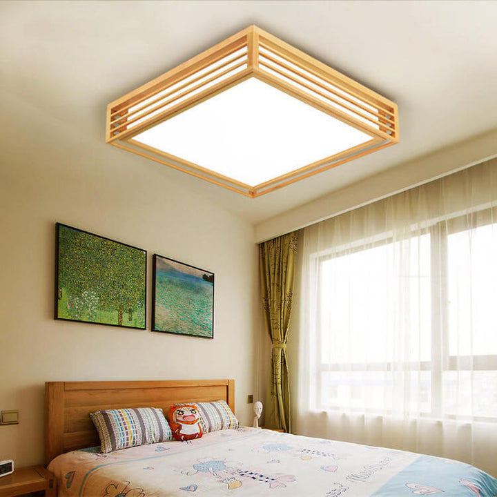 Nordic Square Solid Wood LED Flush Mount Ceiling Light