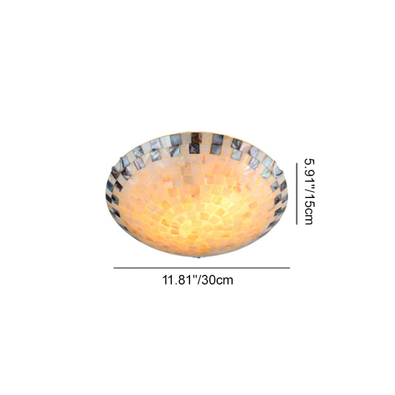 Traditional Tiffany Mediterranean Mosaic Shell Round LED Flush Mount Ceiling Light For Living Room
