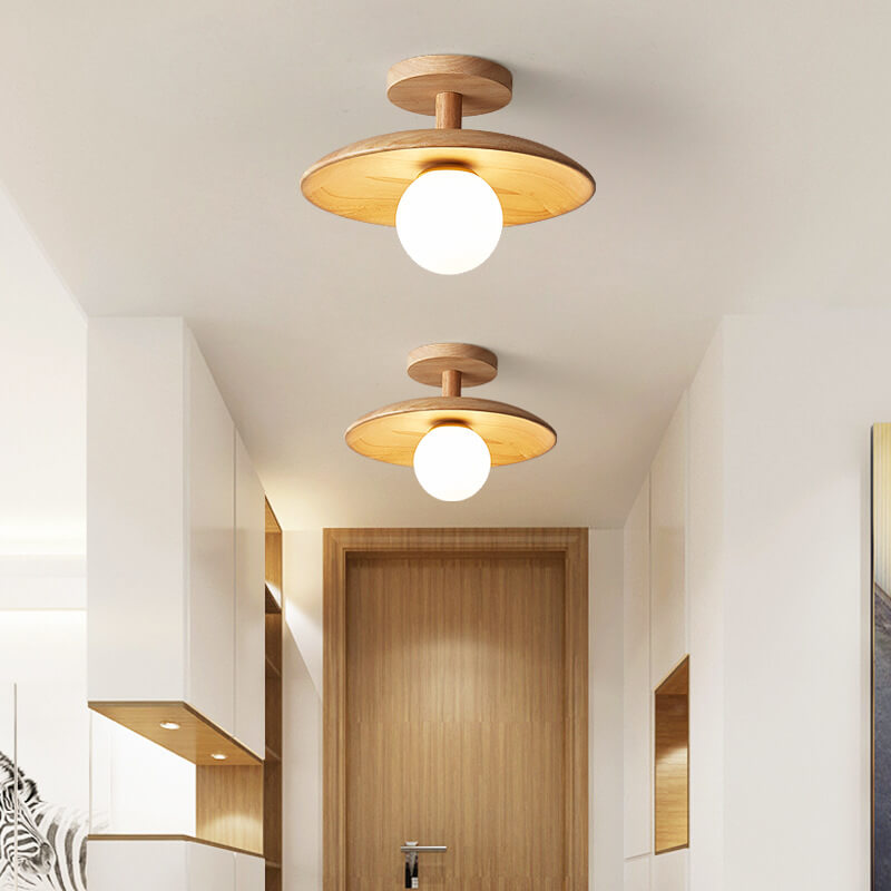 Nordic Dome Wooden Semi-Flush Ceiling Light