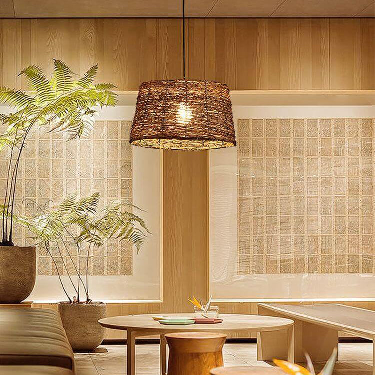 Retro Dome Rattan Pendant Light