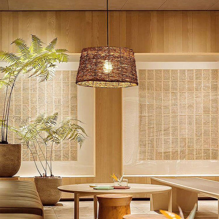 Retro Dome Rattan Pendant Light