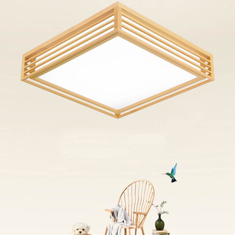 Nordic Square Solid Wood LED Flush Mount Ceiling Light