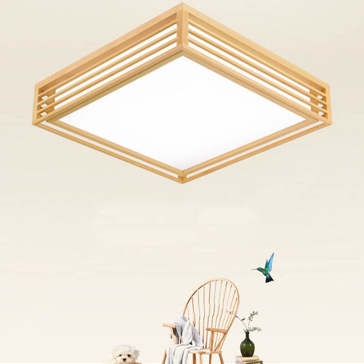 Nordic Square Solid Wood LED Flush Mount Ceiling Light