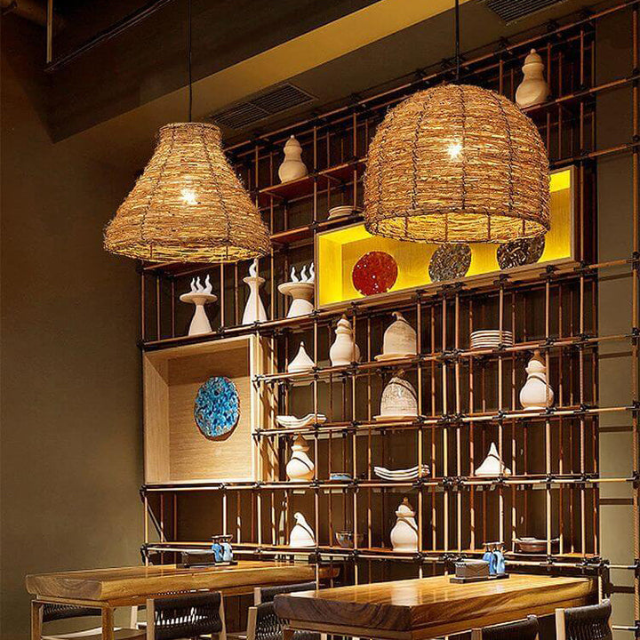 Retro Dome Rattan Pendant Light