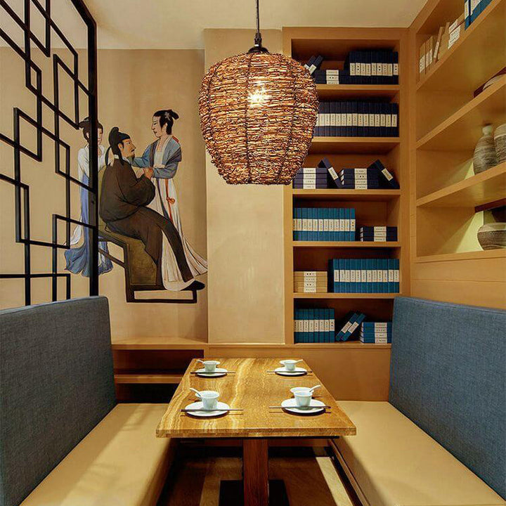 Retro Dome Rattan Pendant Light