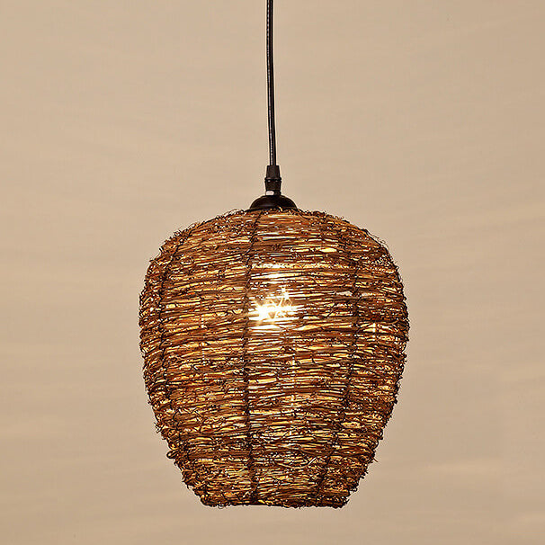 Retro Dome Rattan Pendant Light