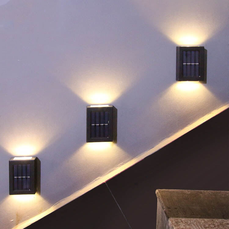 Solar Square Up and Down Lighted LED Outdoor Waterproof Garden Wall Sconce Lamp