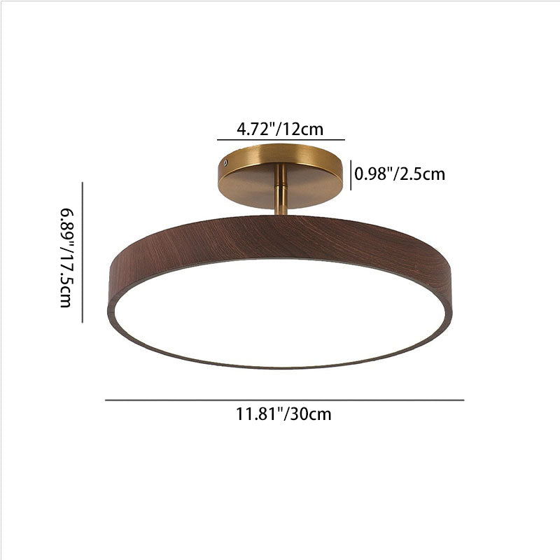 Wabi-Sabi Round Wood LED Semi-Flush Ceiling Light