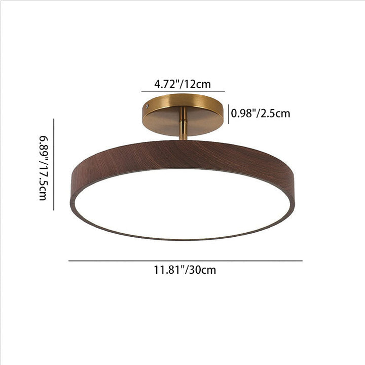 Wabi-Sabi Round Wood LED Semi-Flush Ceiling Light