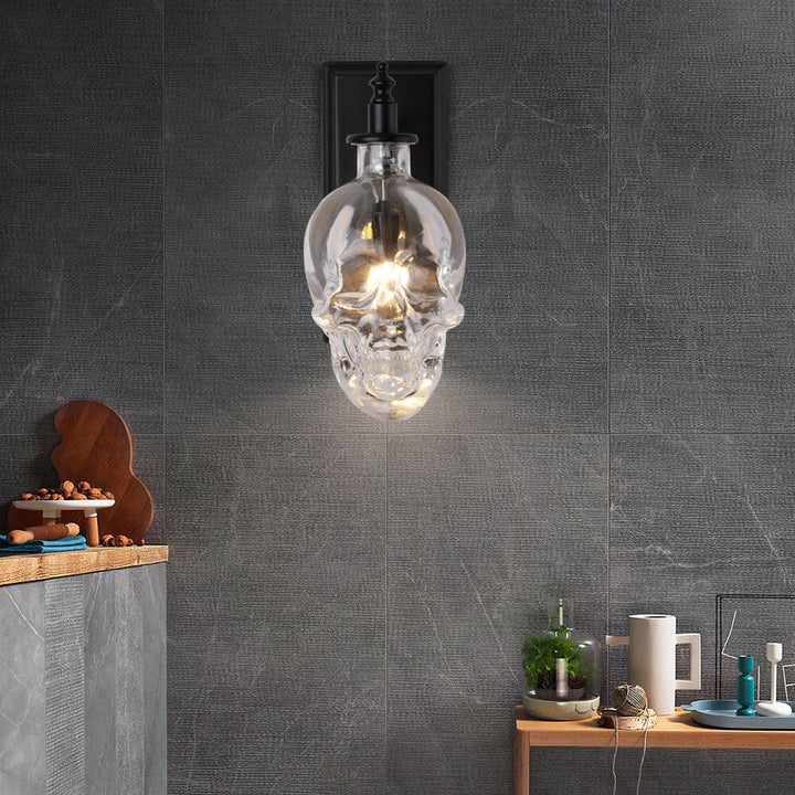 Skull Contemporary Round Glass Wall Sconce